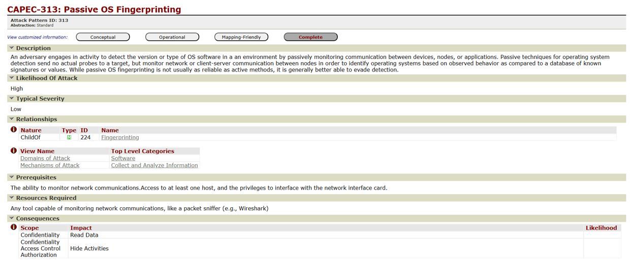 CAPEC-313: Passive OS Fingerprinting