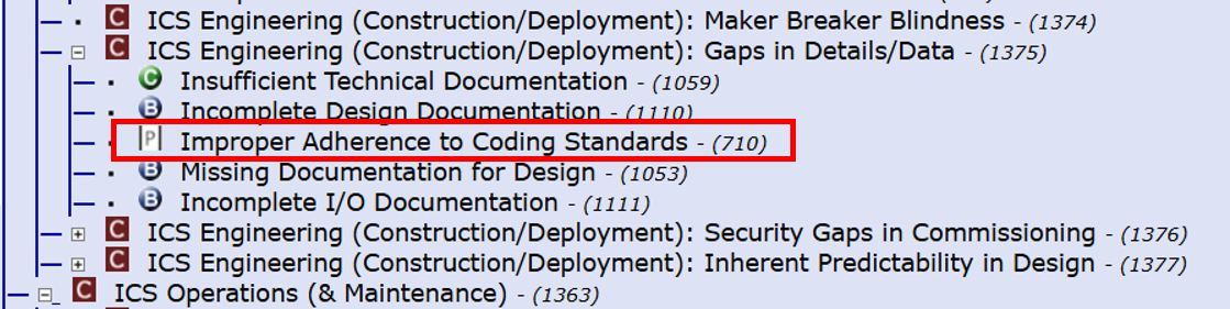 Pillar dentro de la view (lista) CWE VIEW: 1358 - Weaknesses in SEI ETF Categories of Security Vulnerabilities in ICS.
